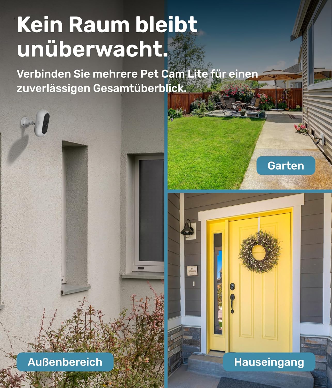 PetTec Cam Free Lot de 2 caméras sans fil pour animaux de compagnie avec application [sans piège à abonnement] – Caméra pour chats et chiens intérieur/extérieur – Détection de mouvement et fonction