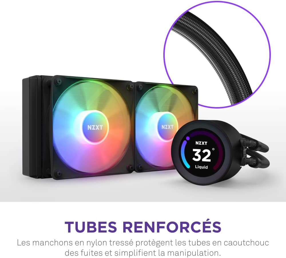 NZXT Kraken Elite 280 RGB - Refroidisseur de liquide CPU AIO - Radiateur 280mm - Ventilateur F280 RGB - IPS LCD 2,72 personnalisable - Turbine Pump - LGA 1700 1200 115X 1851 / AM5 AM4 - Noir