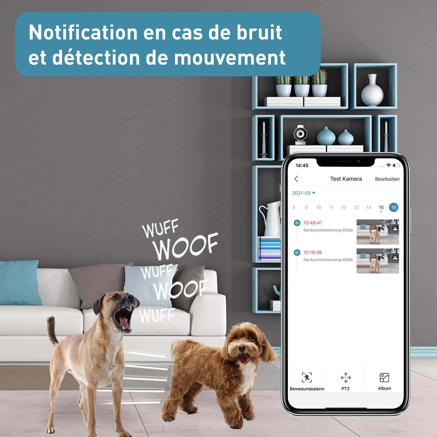 PetTec Cam Free Lot de 2 caméras sans fil pour animaux de compagnie avec application [sans piège à abonnement] – Caméra pour chats et chiens intérieur/extérieur – Détection de mouvement et fonction