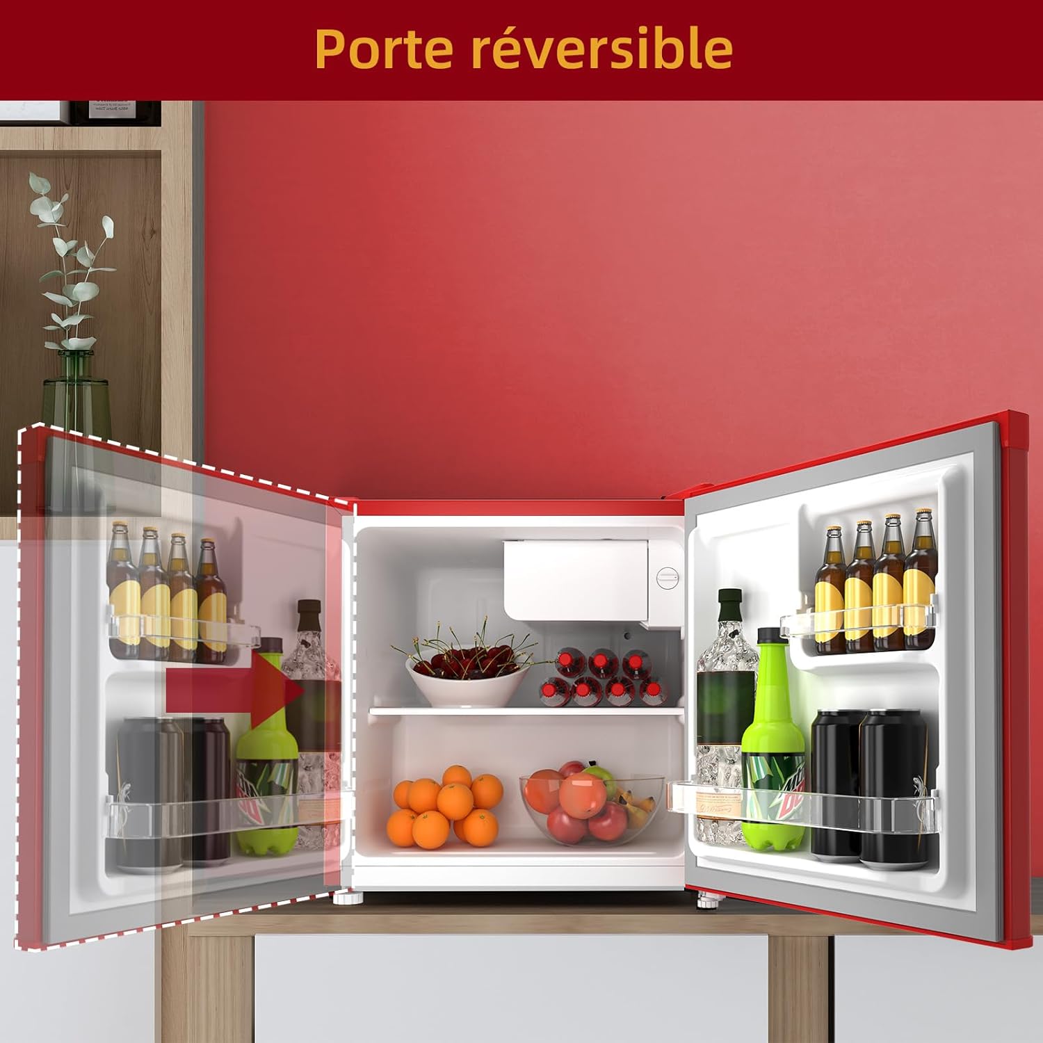 CHIQ Réfrigérateur vertical à une porte,126 L, encombremen 0,31 ㎡, Porte réversible, Tiroir à légumes, Étagères coulissantes, Faible niveau sonore 39 dB, Éclairage à DEL, Noir CSF120BE