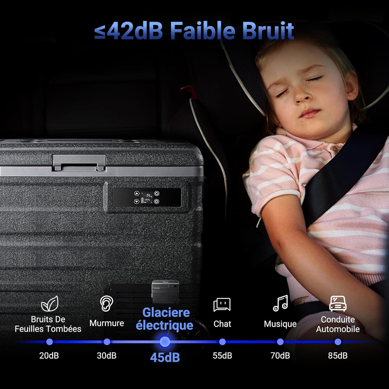 AAOBOSI 45L Glacière à Compresseur, Glaciere Électrique -20℃ à 20℃, Frigo Camion APP&Bouton Contrôle, 12/24V DC et 100-240V AC Glaciere Camping Pour Voiture, Camion, Bateau et Prise De Courant