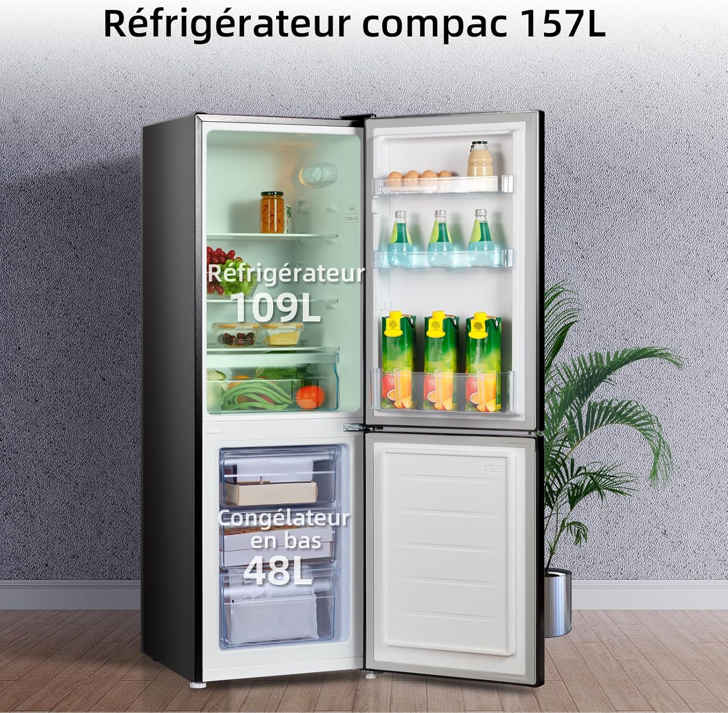 CHIQ Réfrigérateur autoportant 317L à Inverter, 322 l, sans givre, flux d'air multiple, congélation rapide, électronique tactile, compresseur avec garantie de 12 ans, efficacité améliorée, noir
