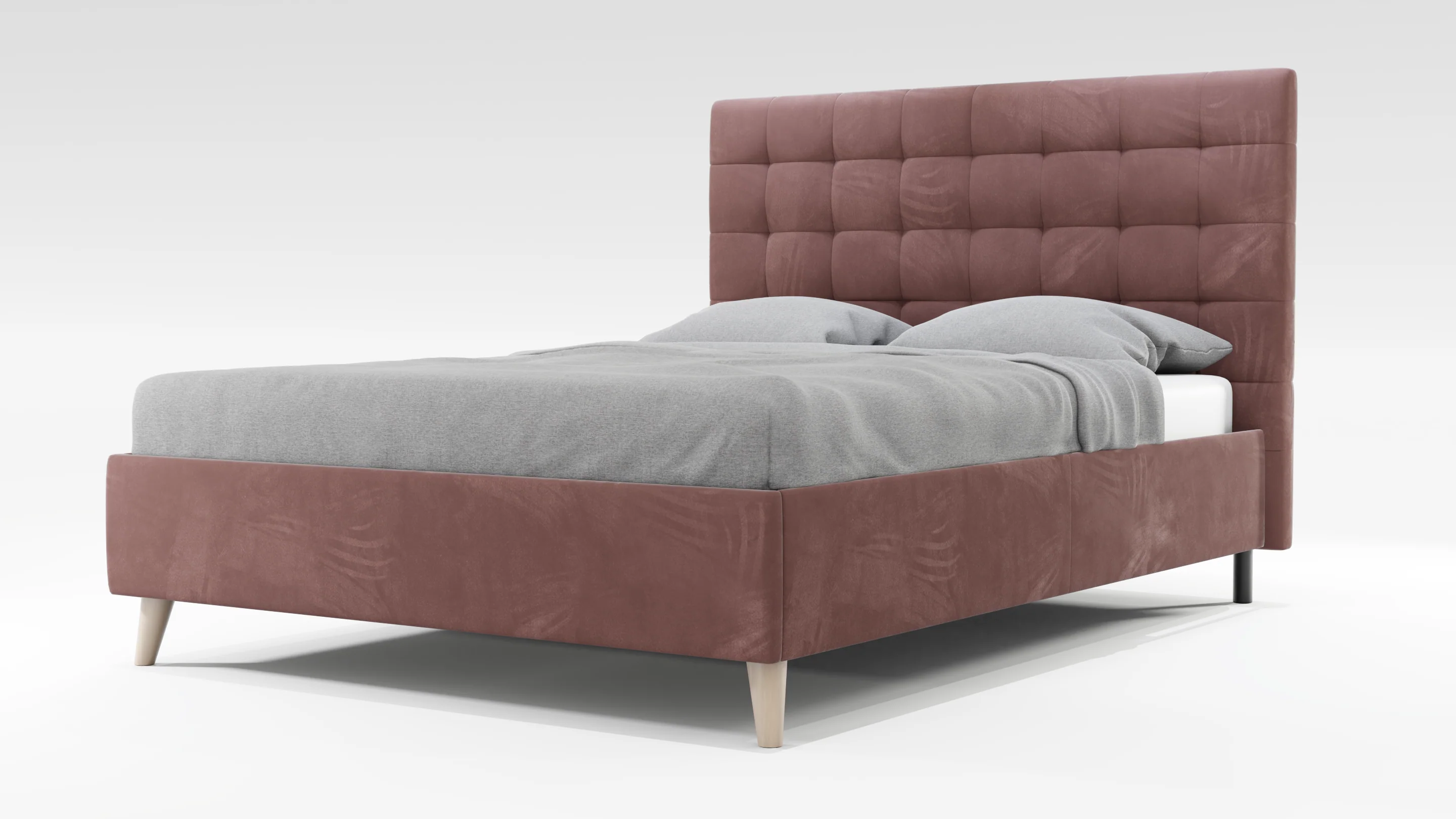 Lit JAPP 2 velours rose 160x200 cm - A87068 * Sans sommier