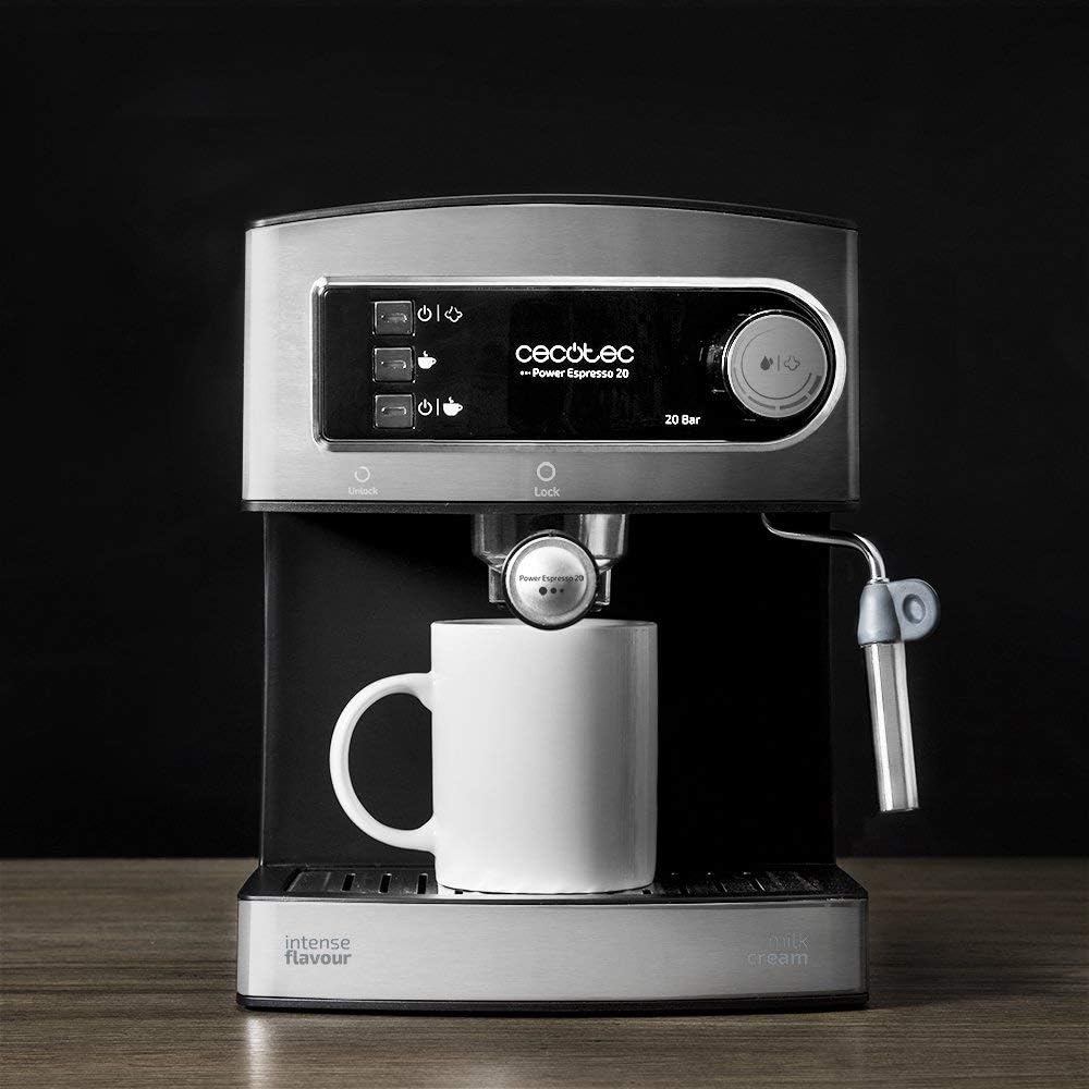 Cecotec Machine à café Express Power Espresso 20 Barista Cream. 2 Thermoblocks, 20Bars, Manomètre, Mode Auto pour 1 et 2 Café(s), Buse vapeur Orientable, Conduit pour Infusions, 2900W.