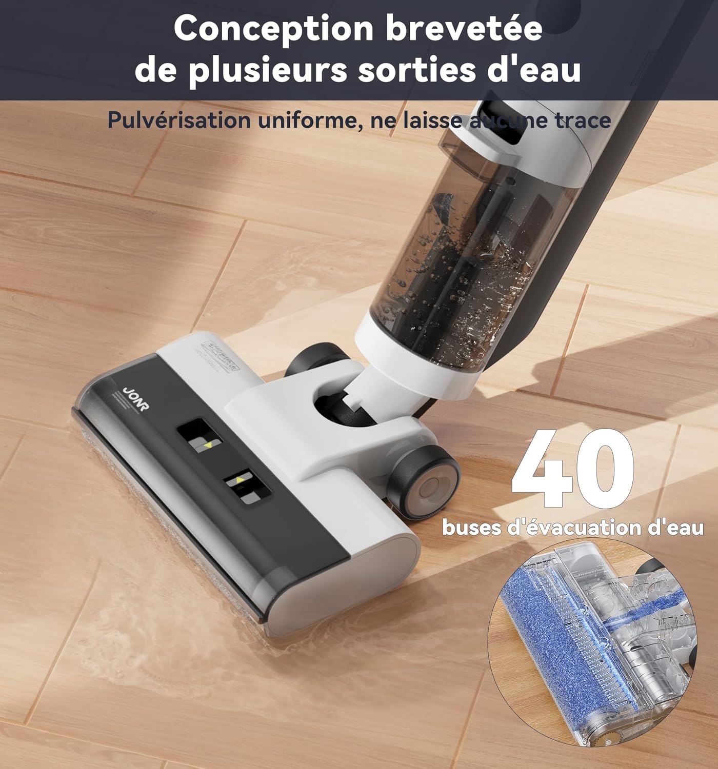 JONR ED12 Aspirateur Laveur sans Fil, Nettoyage des Bords, 30s Autonettoyage Rapide, Léger, Forte Traction, Aspire et Lave en même Temps, pour sols durs