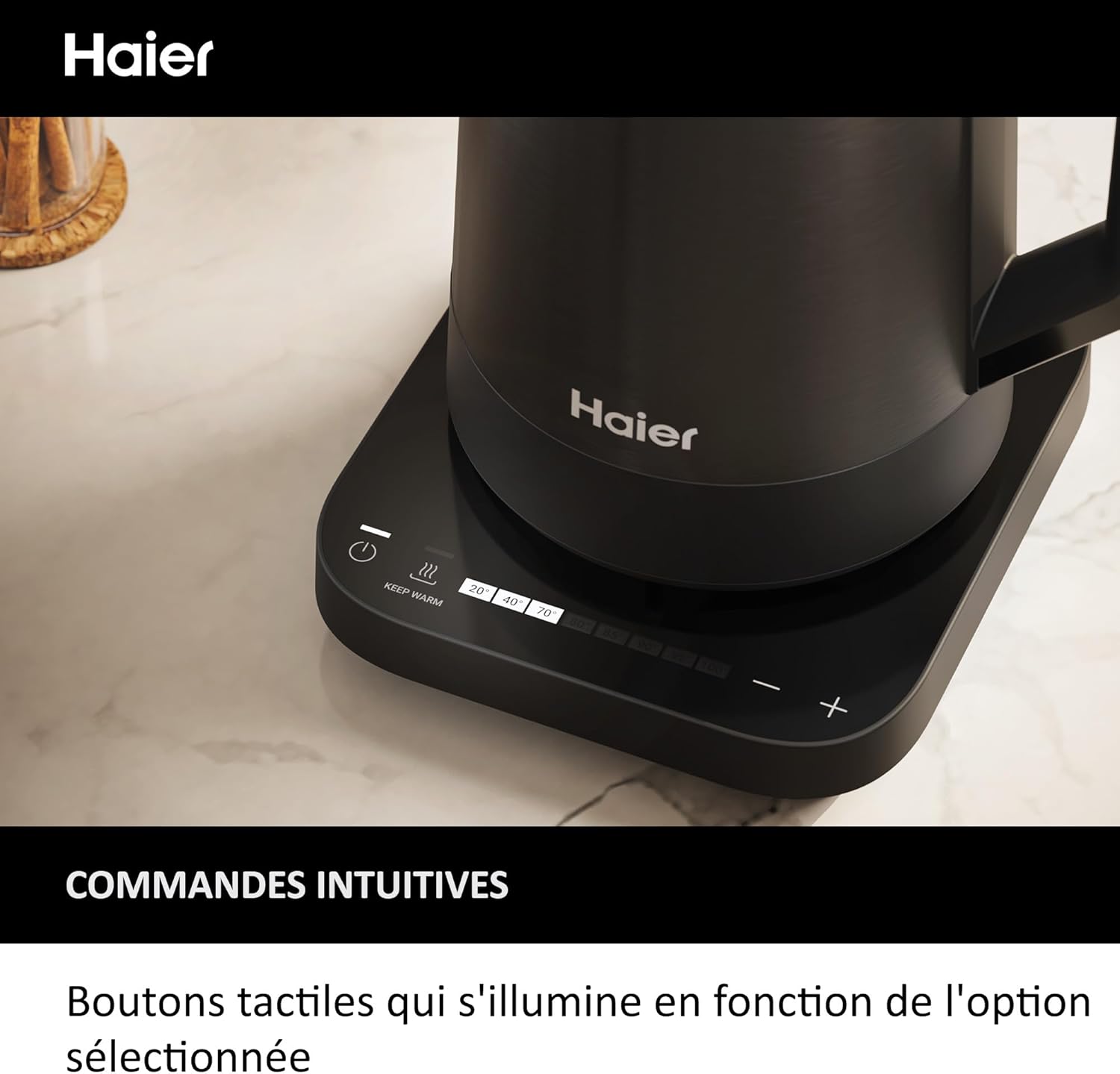 Pack Petit Déjeuner Grille-Pain Toaster+Bouilloire Haier I-Master Série 5, Acier Inoxydable, Fentes Extra Profondes, 7 Niveaux de Brunissage, 7 Réglages de Température Fonction Maintien au Chaud