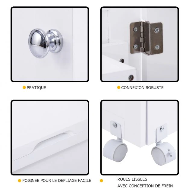 Table pour machine à coudre à roulettes pliable table roulante à 3 étagères en MDF 117 x 40 x 77 cm blanc 20_0009462