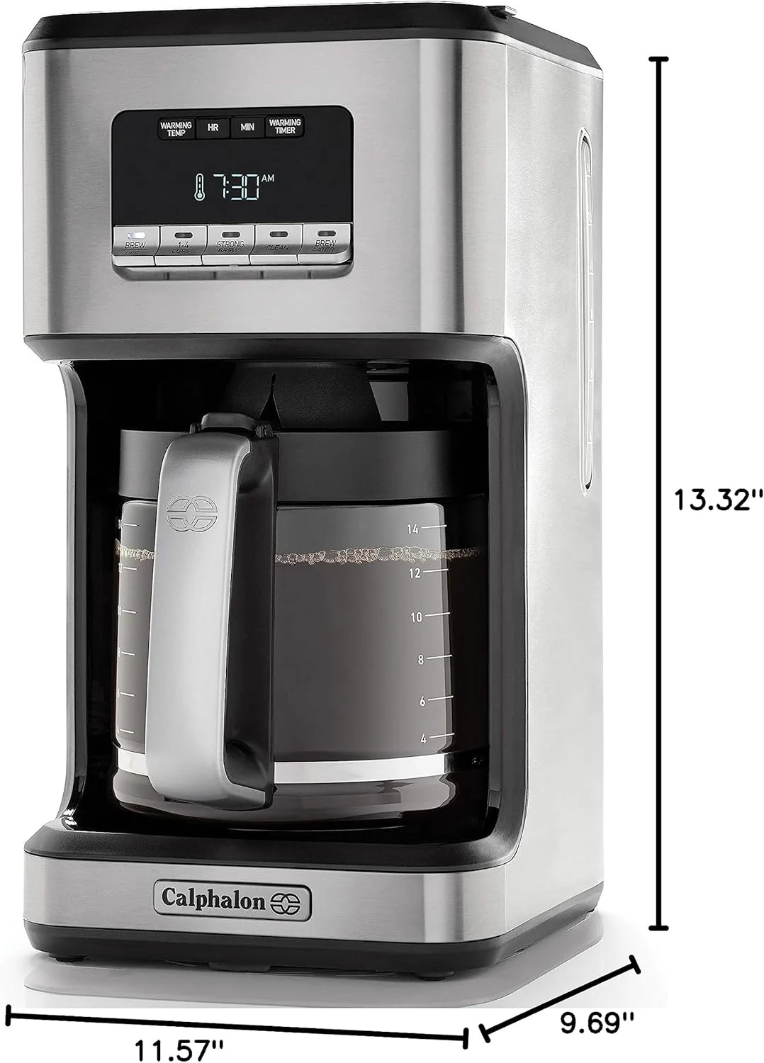Calphalon Coffee Maker, Programmable Coffee Machine with Glass Carafe, 14 Cups, Stainless Steel