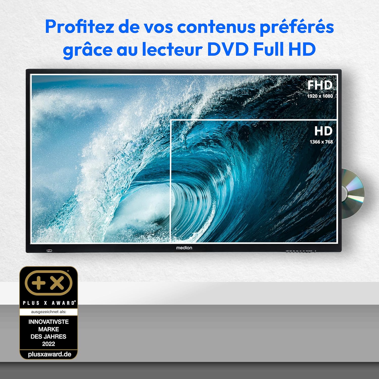 MEDION E14080 (MD 30224) Téléviseur Full HD 100,3 cm (40 Pouces) (Lecteur DVD intégré, récepteur Triple Tuner DVB-T2 DVB-C DVB-S2, 2 x HDMI, VGA, USB, Mediaplayer, CI+)