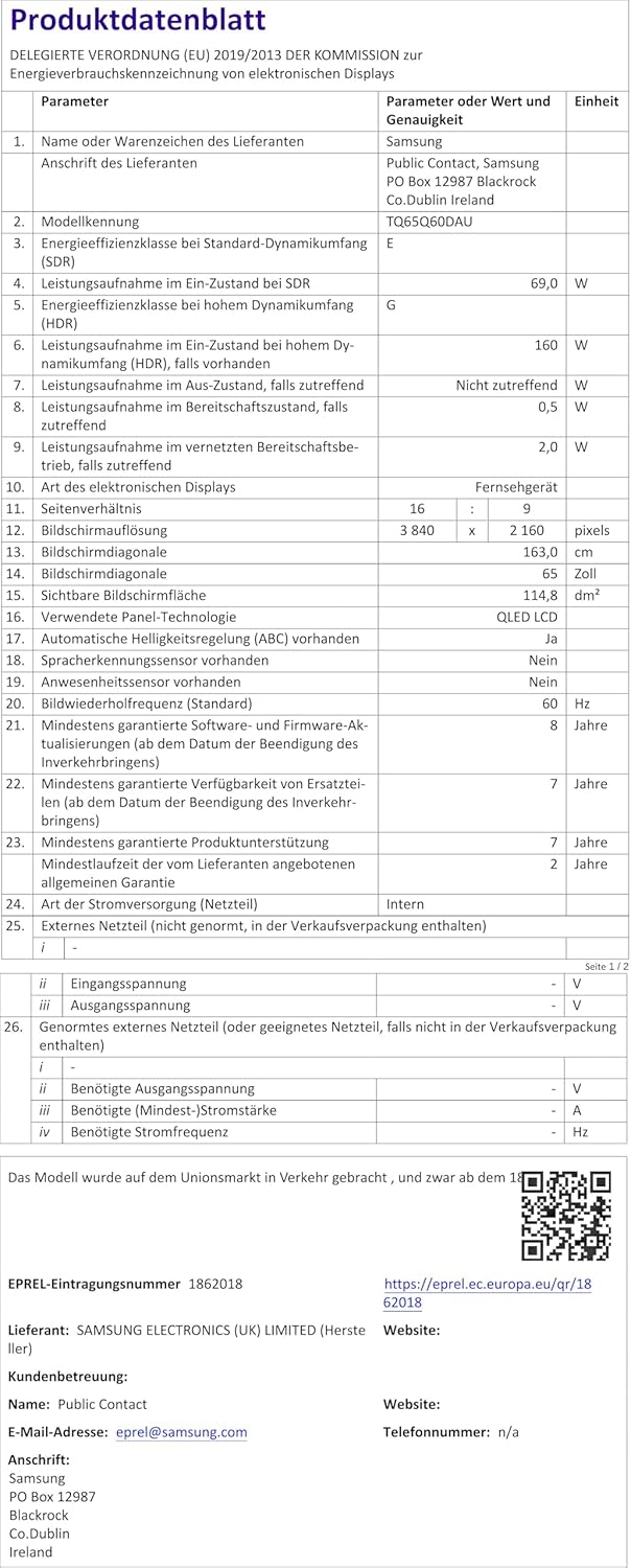Samsung Téléviseur TQ85Q60D 85 (85 Pouces) QLED 4K Smart TV 2024