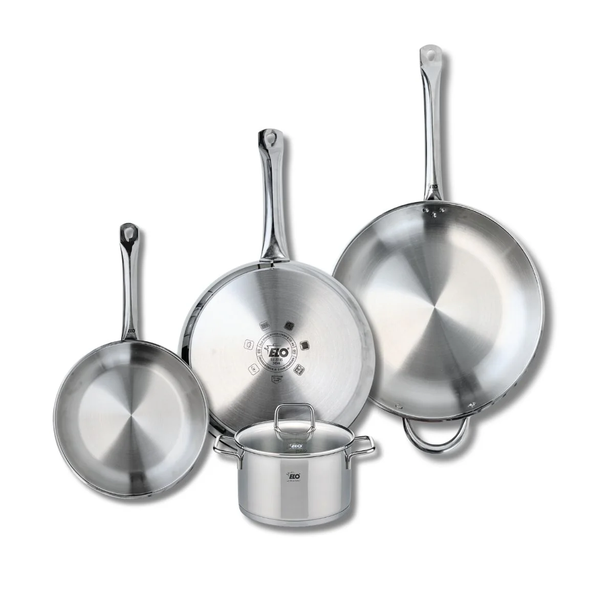 Ensemble de 3 Poêles de cuisson 24, 28 et 32 cm et 1 faitout 16 cm Elo Profi Citrin Elo