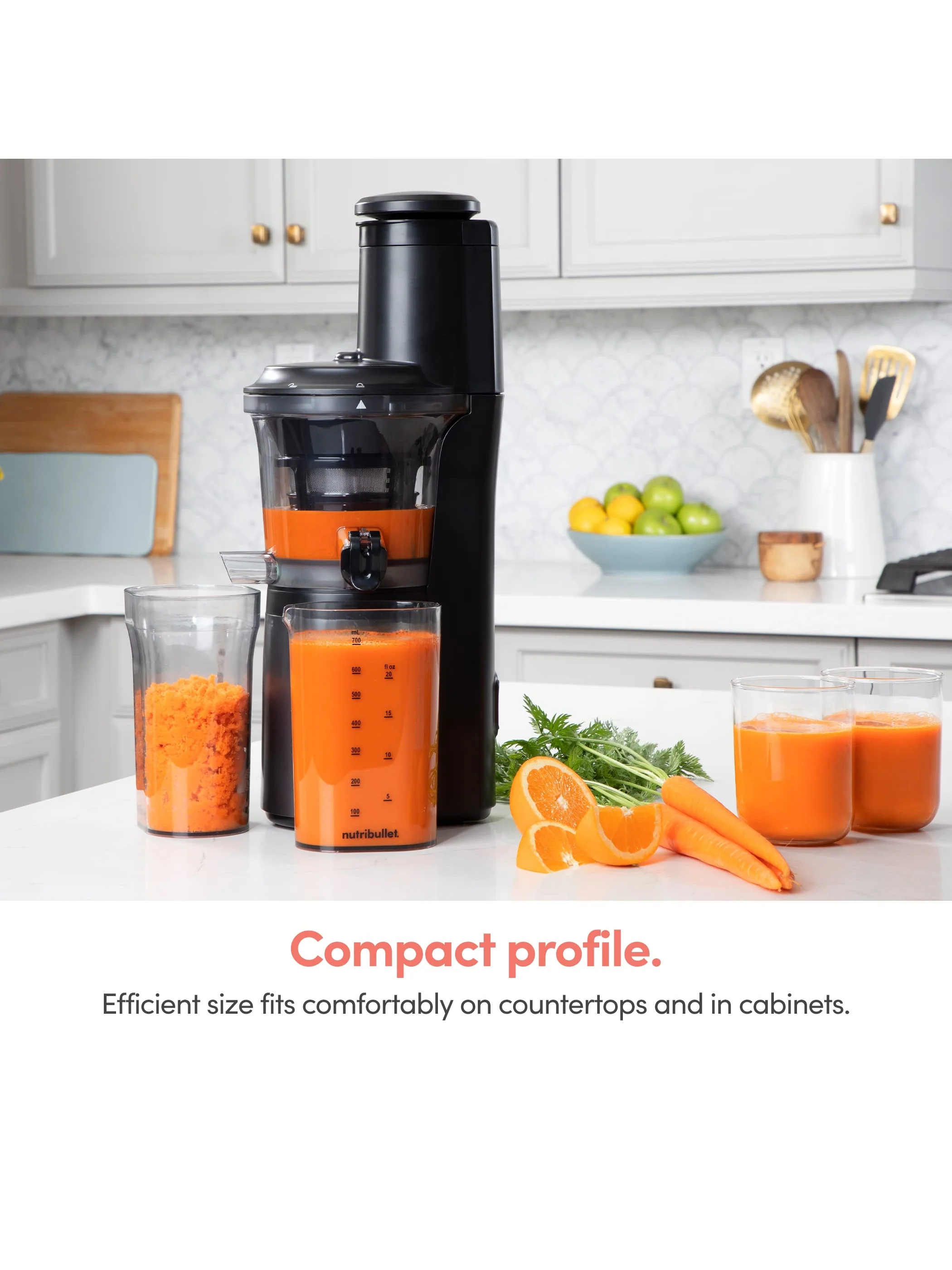 nutribullet Slow Juicer, Slow Masticating Juicer Machine, Easy to Clean, Quiet Motor & Reverse Function, BPA-Free, Cold Press Juicer with Brush, 150 Watts, Charcoal Black, NBJ50300, 24-oz