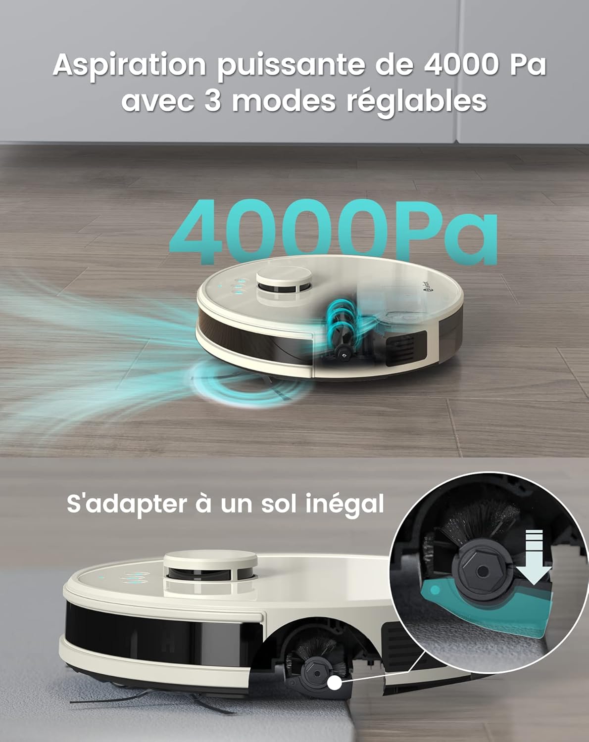 Lefant Robot Aspirateur Laveur Robot 2 en 1 4000Pa,Navigation LiDAR,Cartographie Multi-étage,Zones Virtuelles, Connecté Alexa/APP/WiFi,Idéal pour Poils d'animaux Tapis Sols Durs,M1 Champagne