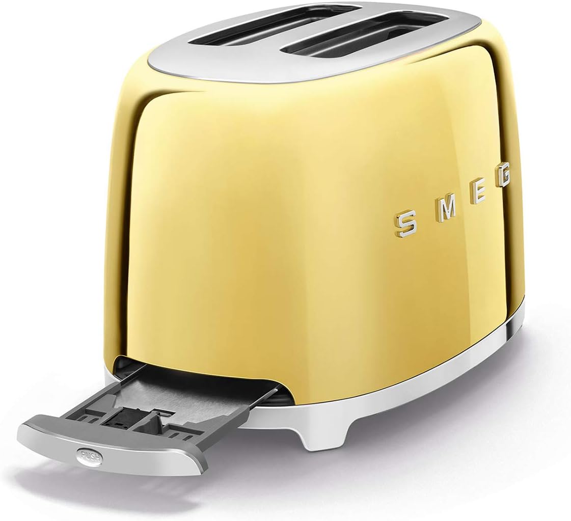 Smeg, Grille-pain 2 Tranches TSF01UJEU, 2 Fentes 36 mm, 6 Niveaux de Brunissage, Fonction Chauffage, Décongélation et Bagel, Éjection Automatique du Pain, Ramasse Miettes, 950 W, Royaume-Uni