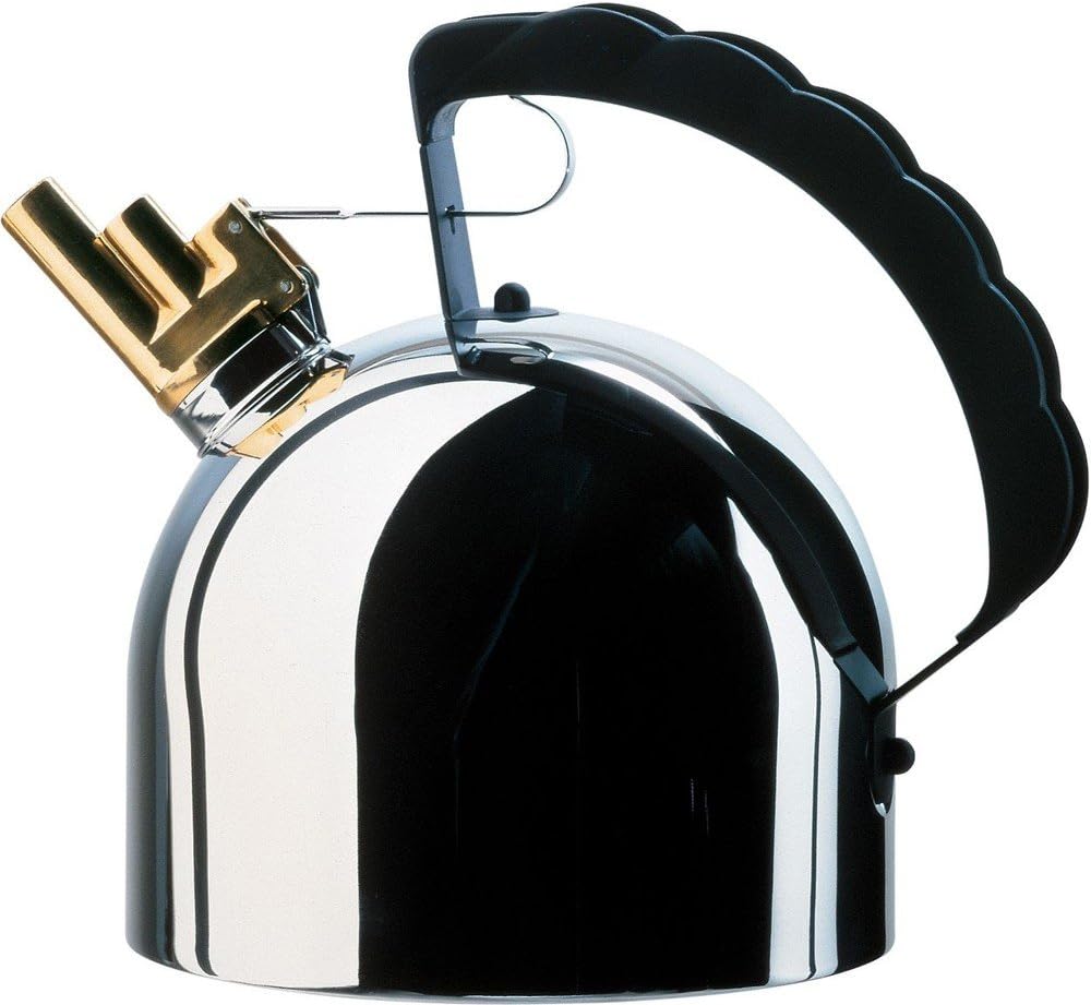 Alessi 9091 FM Bouilloire de Design avec Sifflet Mélodique Acier et PA Noir, 7.5 x 6.5 x 6.5