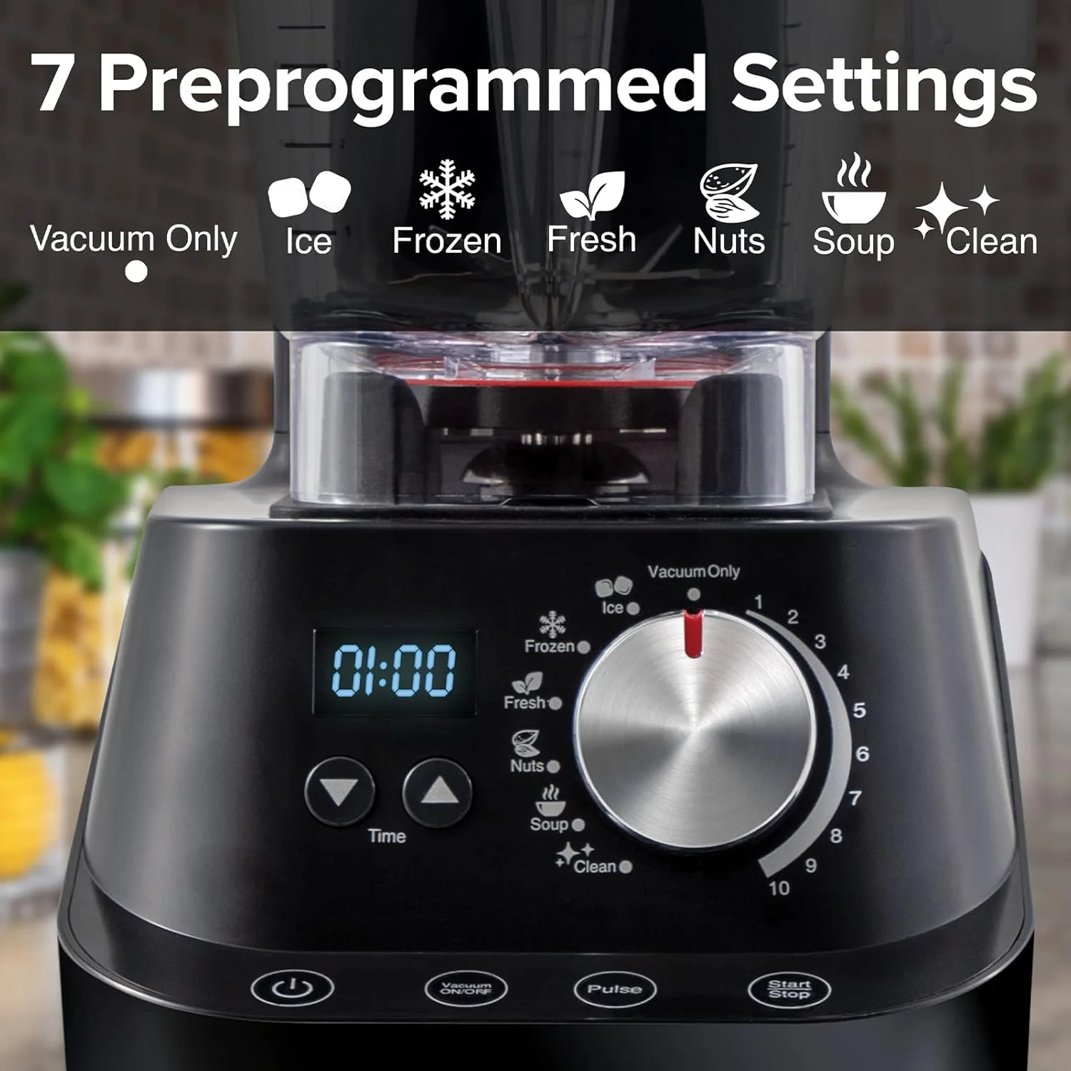 NuWave Moxie Commercial Blender, Smoothie Blender with 2.5HP Motor, Professional Grade, Self-Cleaning - 6 presets & 10 Speed Settings for Shakes, Smoothies, Nut Butters, Crushed Ice,Black, Grey