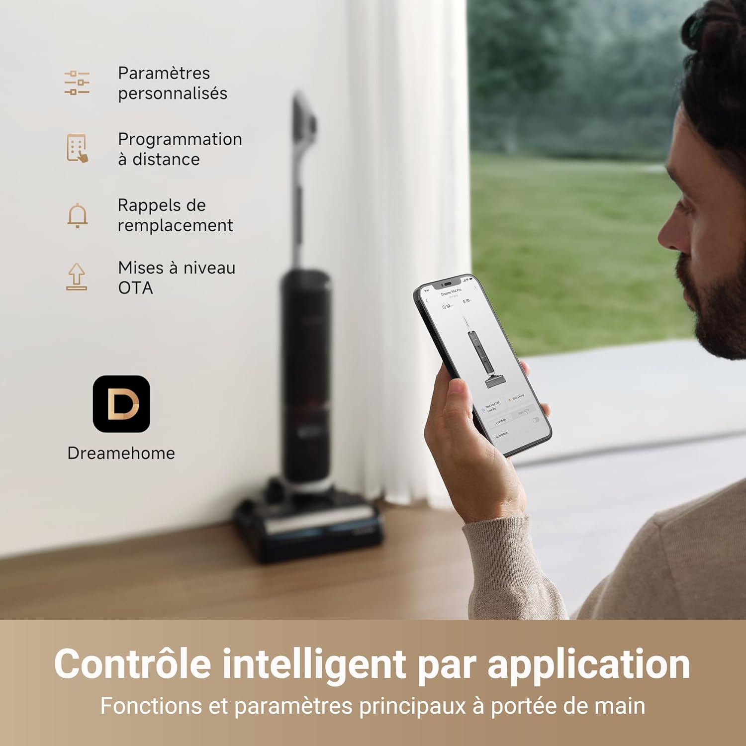 DREAME H14 Pro Aspirateur Laveur Sec Et Humide, Design Plat à 180°, Nettoyage de la Brosse à 60 °C, Séchage en 5min, Distribution Automatique de la Solution, Contrôle par Application, 18 kPa