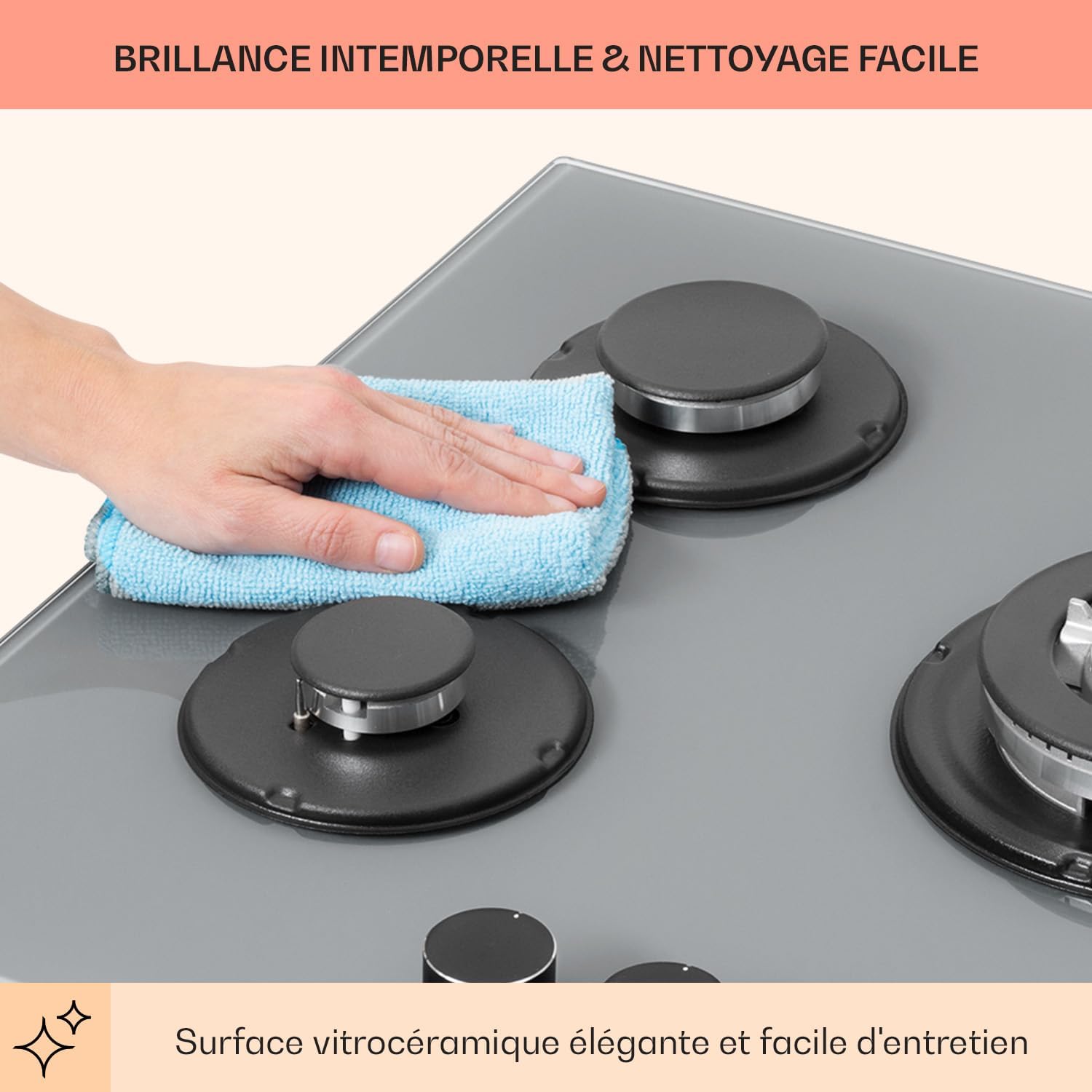 Klarstein Table de Cuisson à Gaz, Plaque de Cuisson Gaz à 4 Brûleurs, Table de Cuisson Electrique à 4 Feux de 8000W, Cuisiniere Gaz, Gaziniere Gaz avec Brûleurs en Acier Inoxydable, Cuisinières GPL