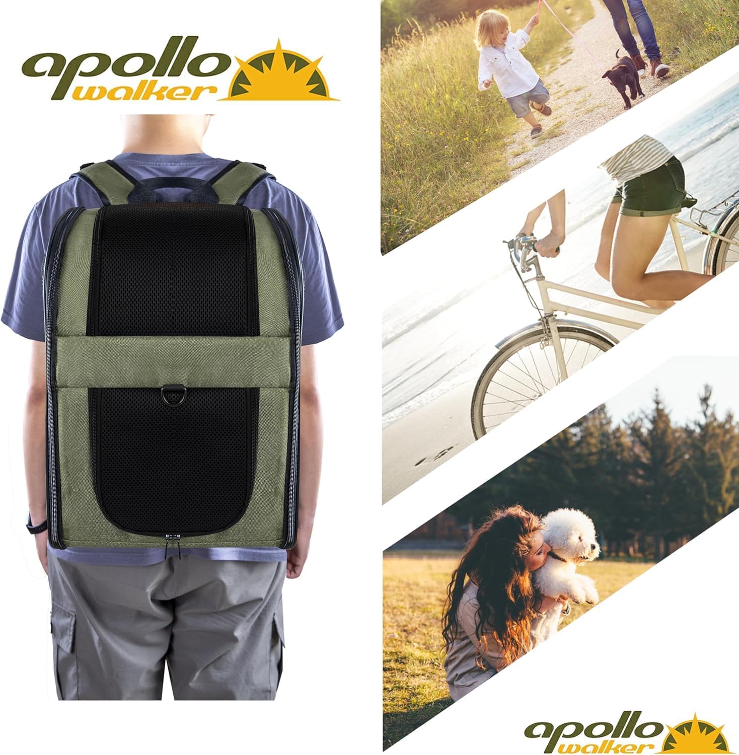 apollo walker Sac à dos pour animaux de compagnie, sac de transport pour chiens et chats de 2 à 12 kg, souple, vert armée