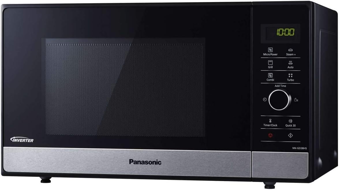 Panasonic NN-SD27HSUPG Four Micro-Ondes Technologie Inverter Plateau Tournant en Verre, 23L, 1000W, 10 Prog auto, Décongélation Chaos, 6 Puissances, Minuterie, Affichage LED, Acier Inoxydable Argent