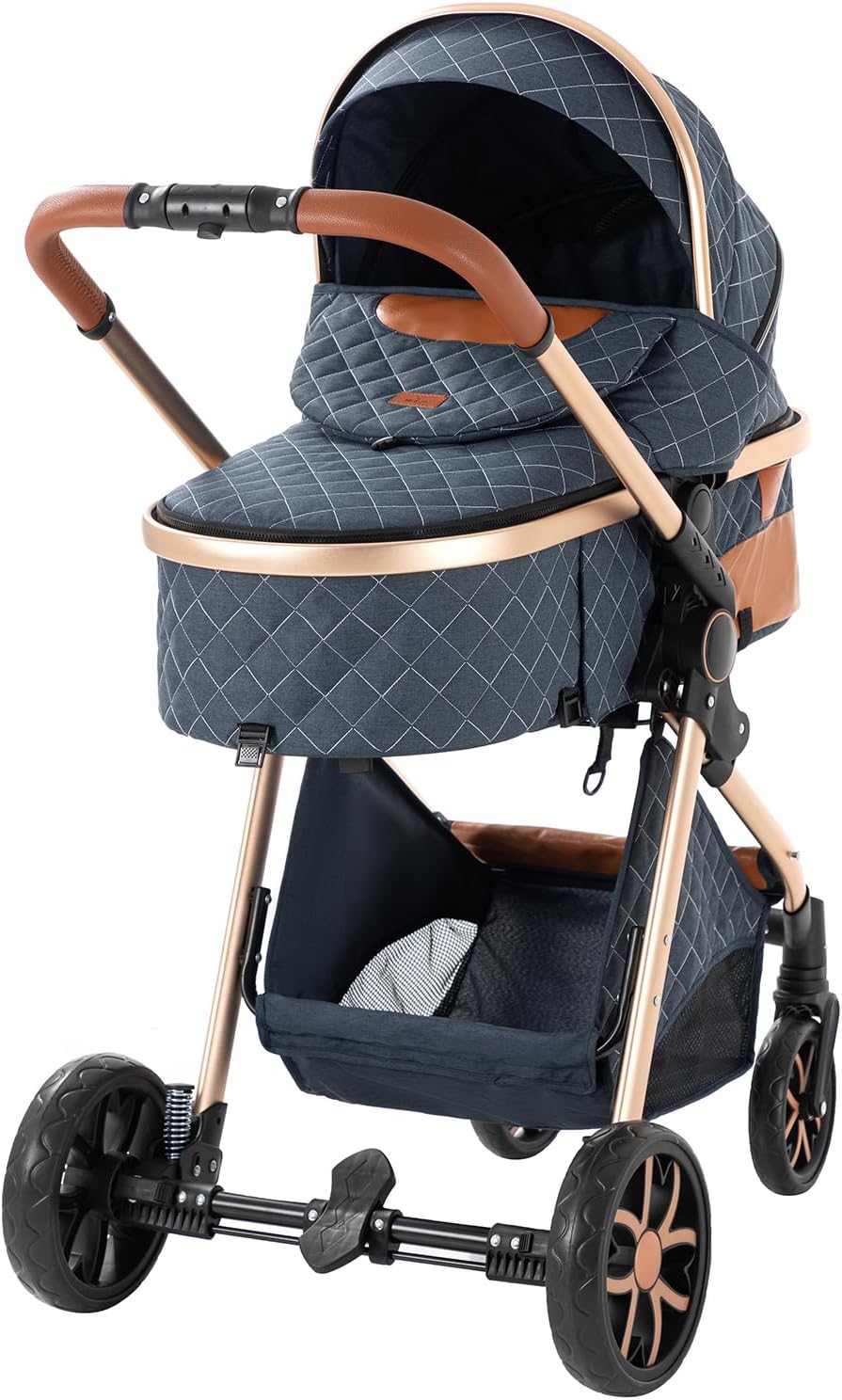 NADDLILY Poussette 3 en 1, Poussette Bebe avec Conception Portable Pliable en Un Clic, Pousette 3 en 1 avec Poussée Réversible Bidirectionnelle, Poussette Canne avec Accessoires (V9 Black)