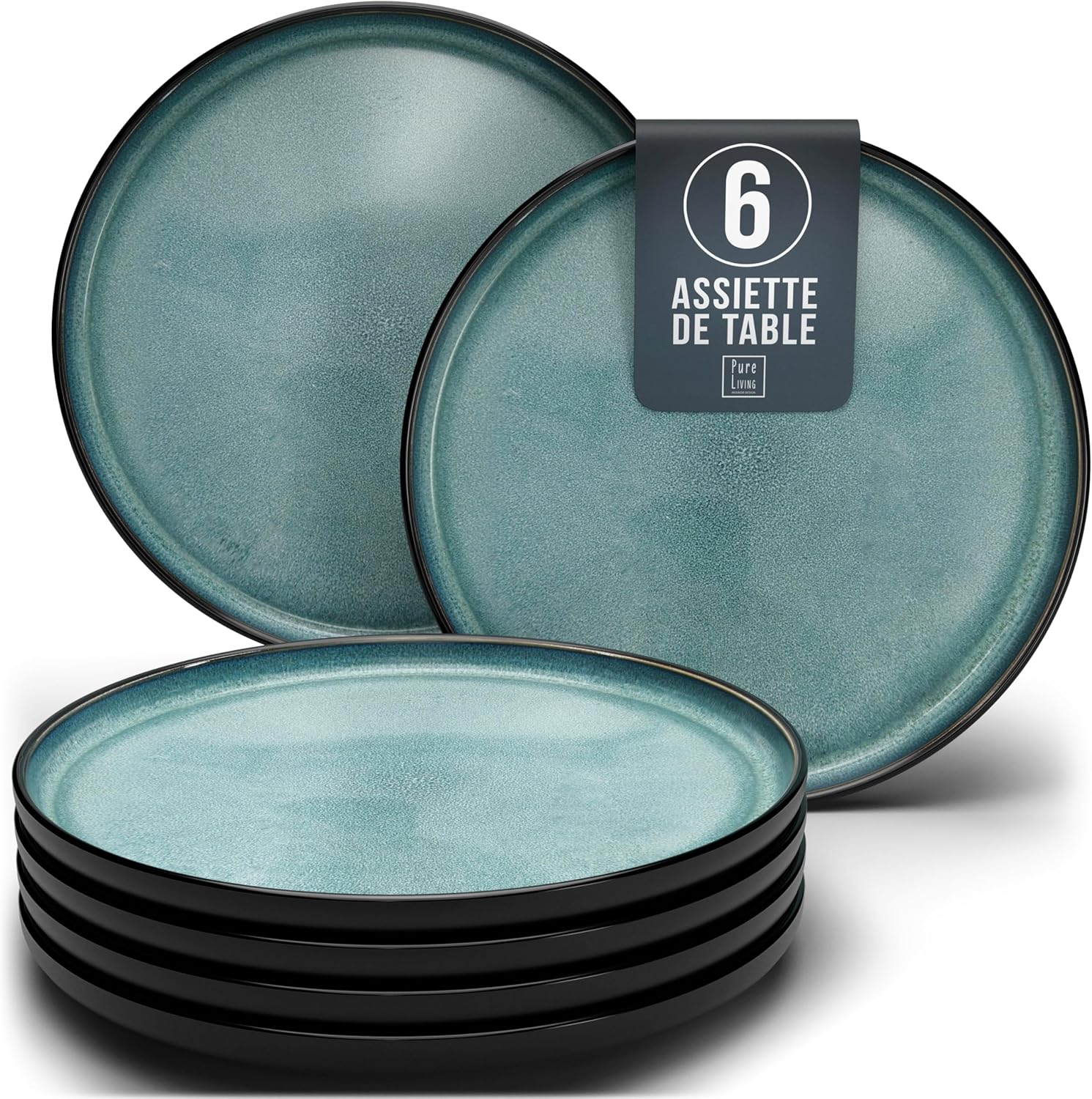 Service de Vaisselle en Grès Ibiza 36 pièces –Ensemble de Vaisselle pour 12 Personnes, Adapté au Lave-Vaisselle et au Micro-Ondes, Pure Living bleu fumé, Assiettes Service de Table