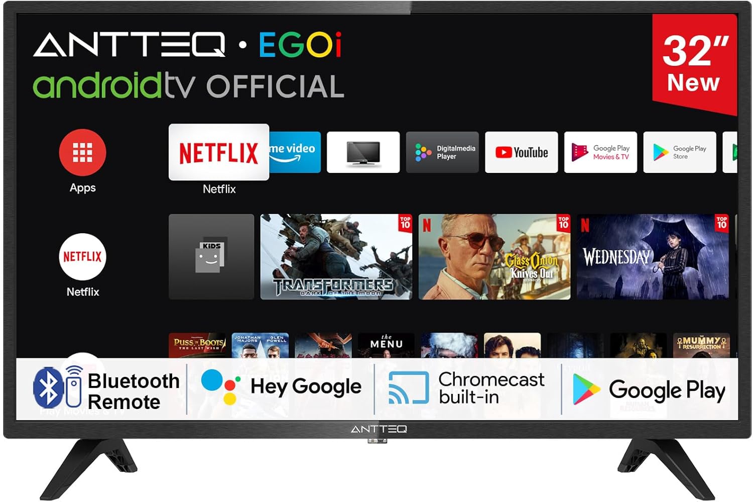 Antteq AB42D1 télévision 42 Pouces (TV 107 cm), Dolby Audio, LED, Triple Tuner DVB-C / T2 / S2, CI+, HDMI, Lecteur multimédia Via USB, Sortie Audio numérique, y Compris Mode hôtel