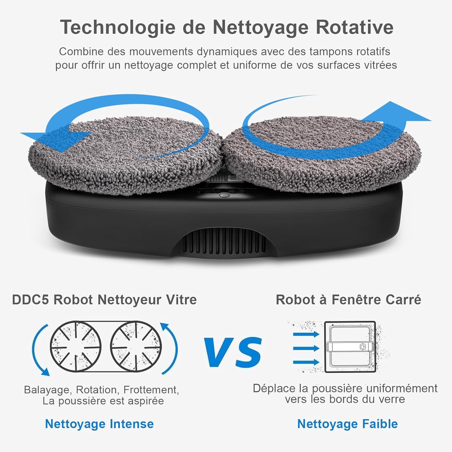 HUTT DDC55 Robot Nettoyeur Vitre, Robot Laveur de Vitre Automatique, Système de Sécurité, Navigation Intelligente, Télécommandé, pour Toutes Les Surfaces Lisses, avec 12 Chiffons
