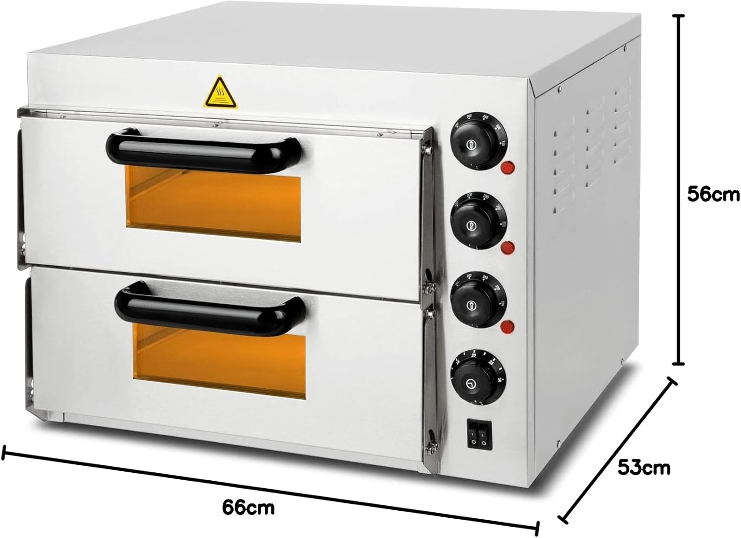 VERTES Four à Pizza électrique, Deux Etages, 3000W, Pierre réfractaire four, Chaleur de voûte et de Sole réglable indépendamment jusqu'à 350°C, Fonction minuterie, four double cavité, Acier INOX