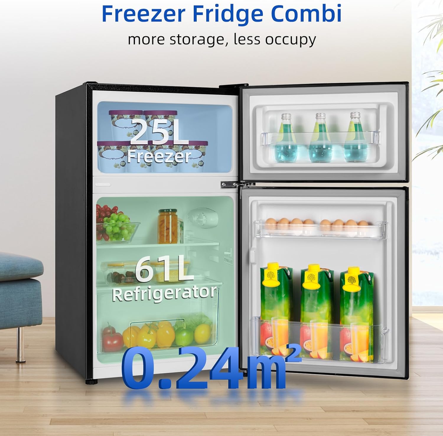 CHIQ Réfrigérateur autoportant 317L à Inverter, 322 l, sans givre, flux d'air multiple, congélation rapide, électronique tactile, compresseur avec garantie de 12 ans, efficacité améliorée, noir