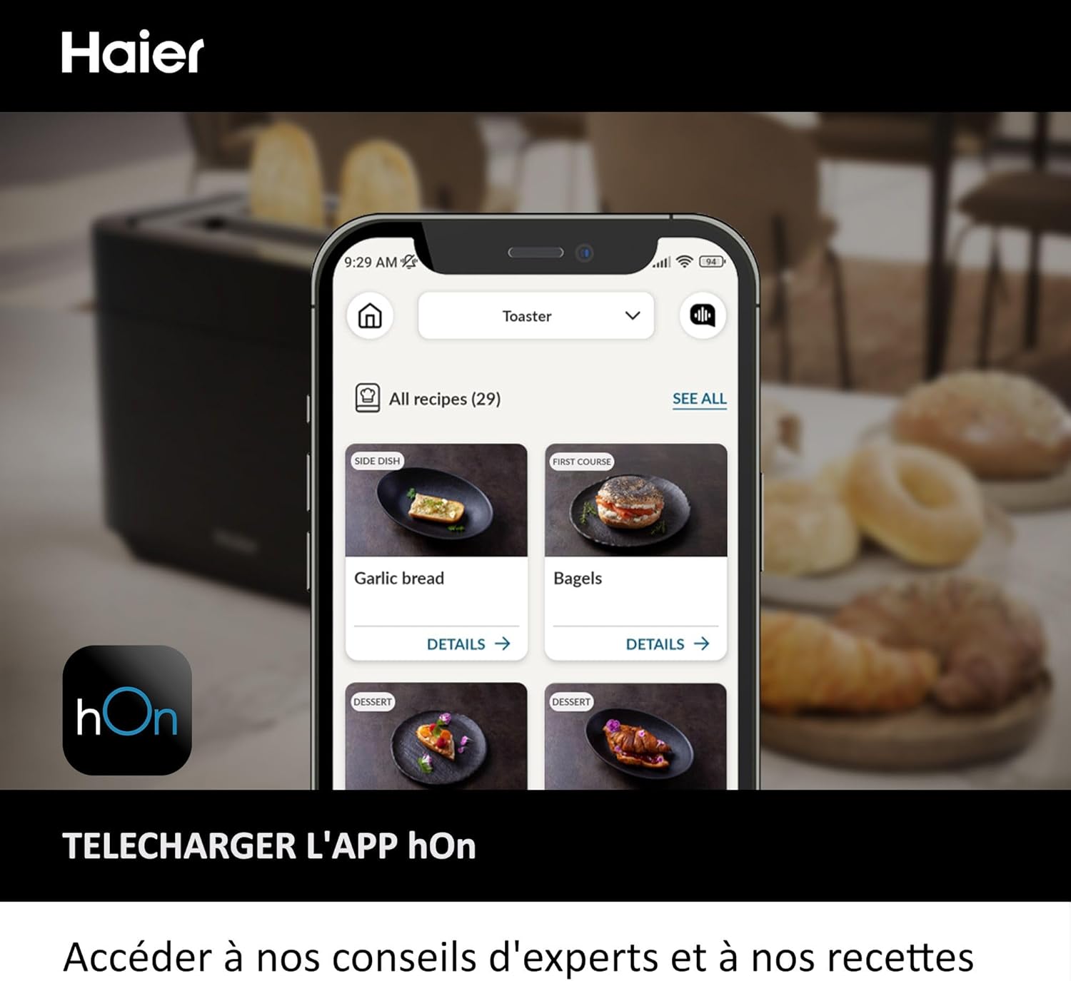 Pack Petit Déjeuner Grille-Pain Toaster+Bouilloire Haier I-Master Série 5, Acier Inoxydable, Fentes Extra Profondes, 7 Niveaux de Brunissage, 7 Réglages de Température Fonction Maintien au Chaud