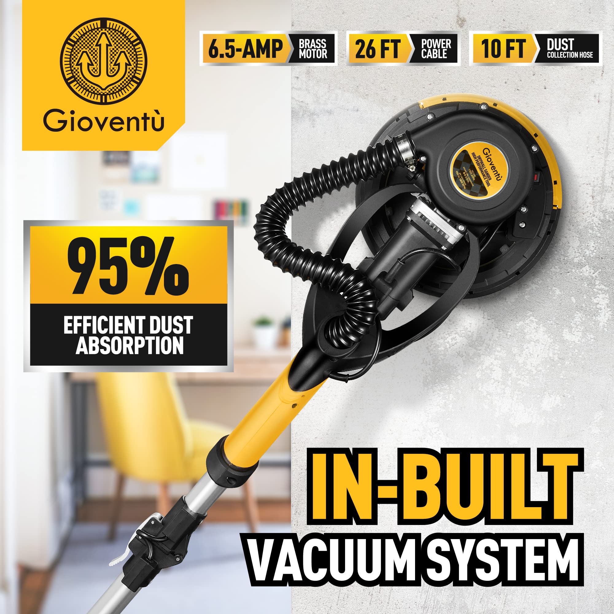 Gioventù Electric Drywall Sander with Vacuum for Popcorn Ceiling