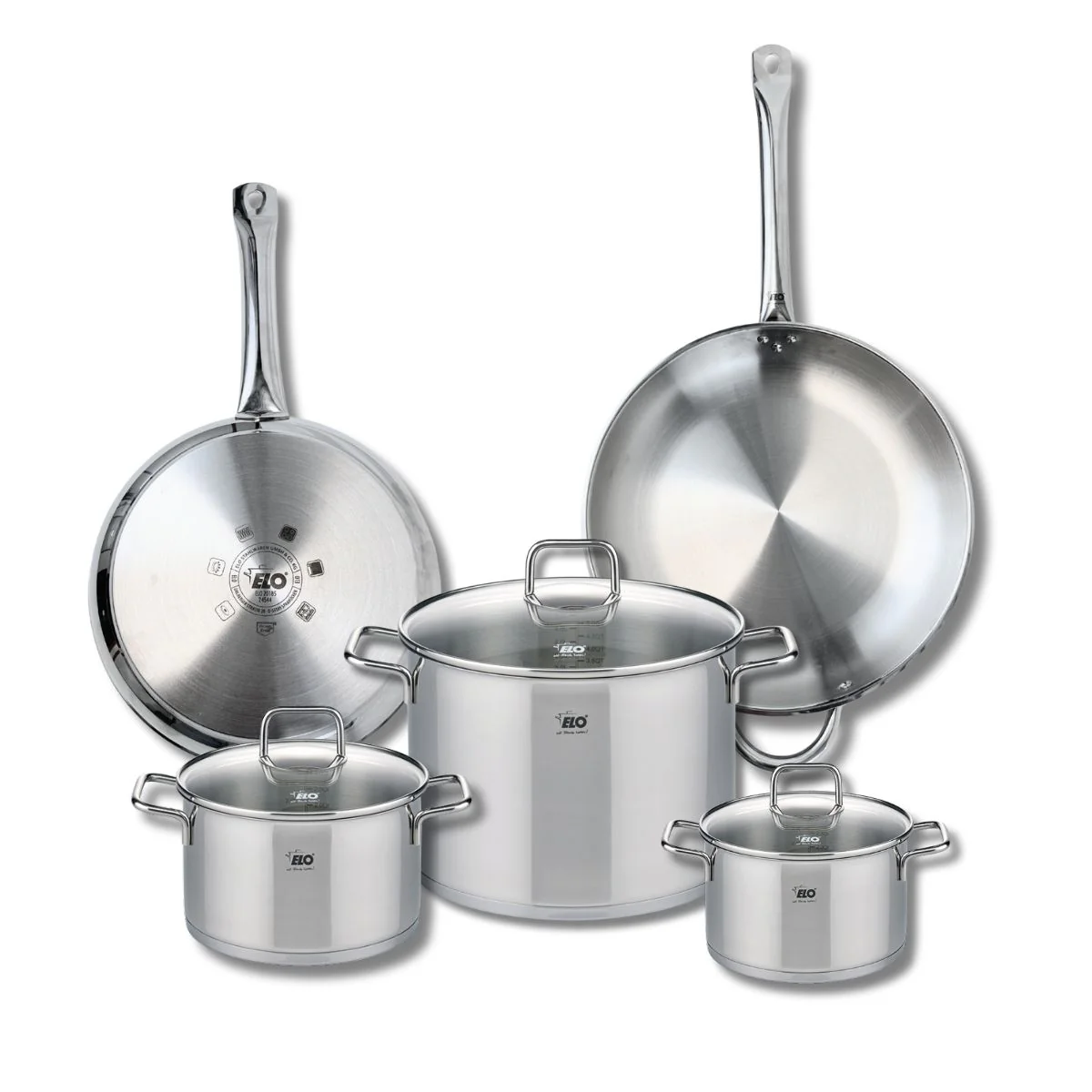 Ensemble de 2 Poêles de cuisson 28 et 32 cm et 3 faitouts 16, 20 et 26 cm Elo Profi Citrin Elo
