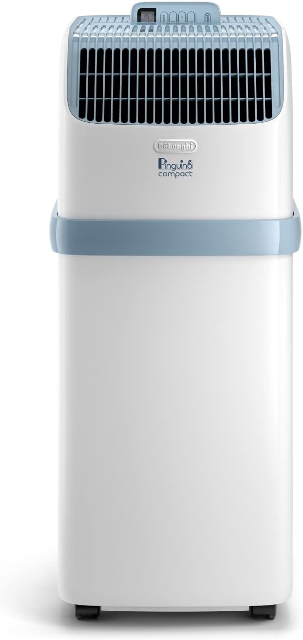 De'Longhi Pinguino Compact ES72 YOUNG, Modèle 2022, Climatiseur Mobile Silencieux, 8.300 BTU/h, 2,1 kW, 60m3, Gaz R290, Fonction Déshumidificateur, 24 Heures Timer, Classe Énergétique A, Blanc