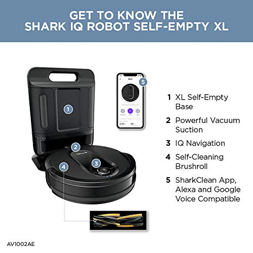 Shark RV2502AE AI Ultra Robot Vacuum with XL HEPA Self-Empty Base, Bagless, 60-Day Capacity, LIDAR Navigation, Smart Home Mapping, UltraClean, Perfect for Pet Hair, Compatible with Alexa, Black