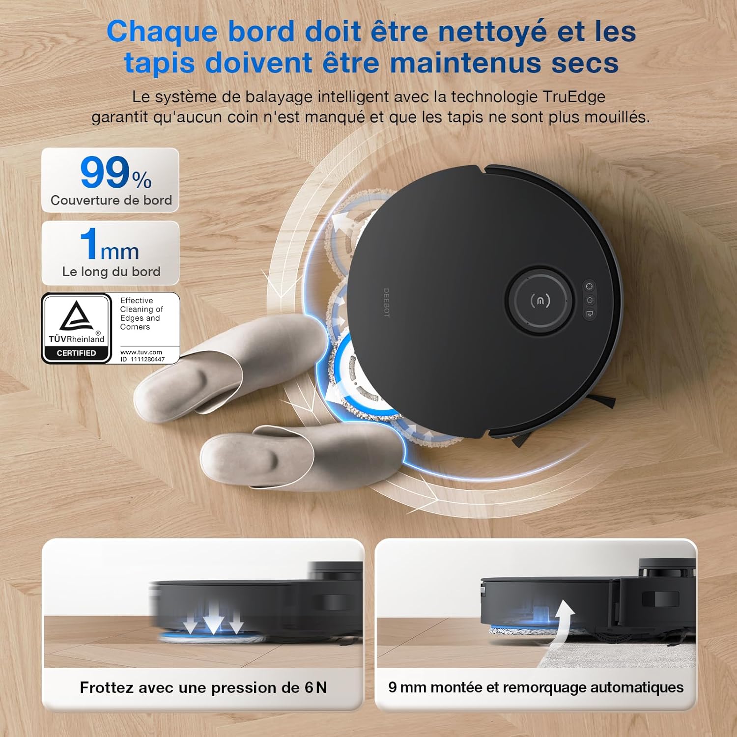 ECOVACS X8 PRO OMNI Robot Aspirateur Laveur avec Station Tout-En-Un, Puissance 18000Pa, Nettoyage Automatique Instantané OZMO ROLLER, Nettoyage à l'eau chaude 75℃, Ajout Solution Nettoyage Automatique
