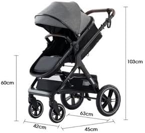 GLOKID Poussette 3 en 1, Poussettes Combinée Portable Pliant en Un Clic，Poussette Canne Poignée Réglable en Hauteur, Poussettes Combinée Paysage Haut Cadre en Aluminium (X1 NOIR)