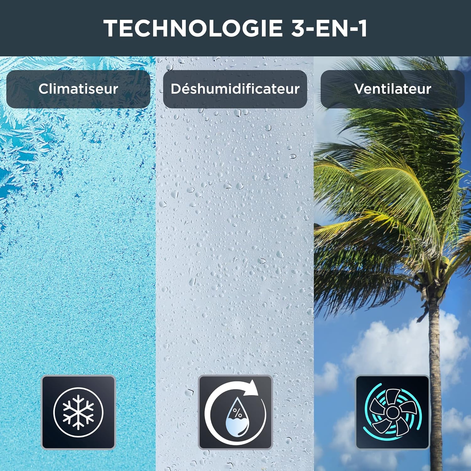 Rowenta Climatiseur portable, 3000 W, Performance énergétique classe A, Refroidissement puissant, Silencieurx, Compact, Couverture jusqu'à 100 m3, Fonction éco, Turbo Eco Sense AU5610F0