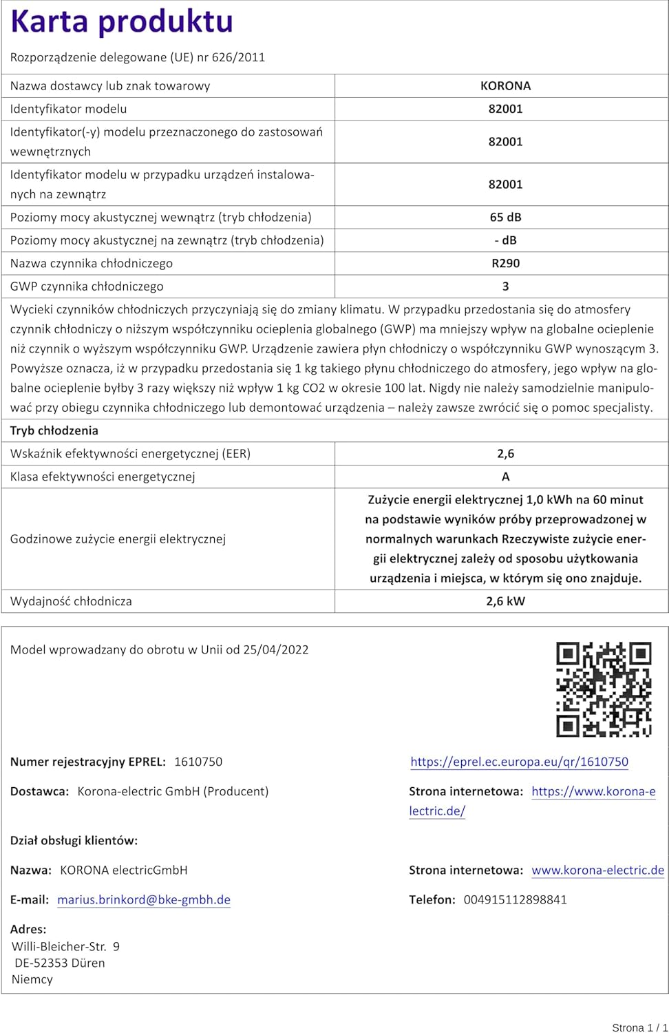 Korona 82001 Climatiseur mobile Iceberg 9.0 ECO | 9000 BTU/h | Monobloc 3en1 - Refroidisseur, déshumidificateur, ventilateur | Avec tuyau d'évacuation d'air pour la fenêtre | Pièces jusqu'à 34 m²
