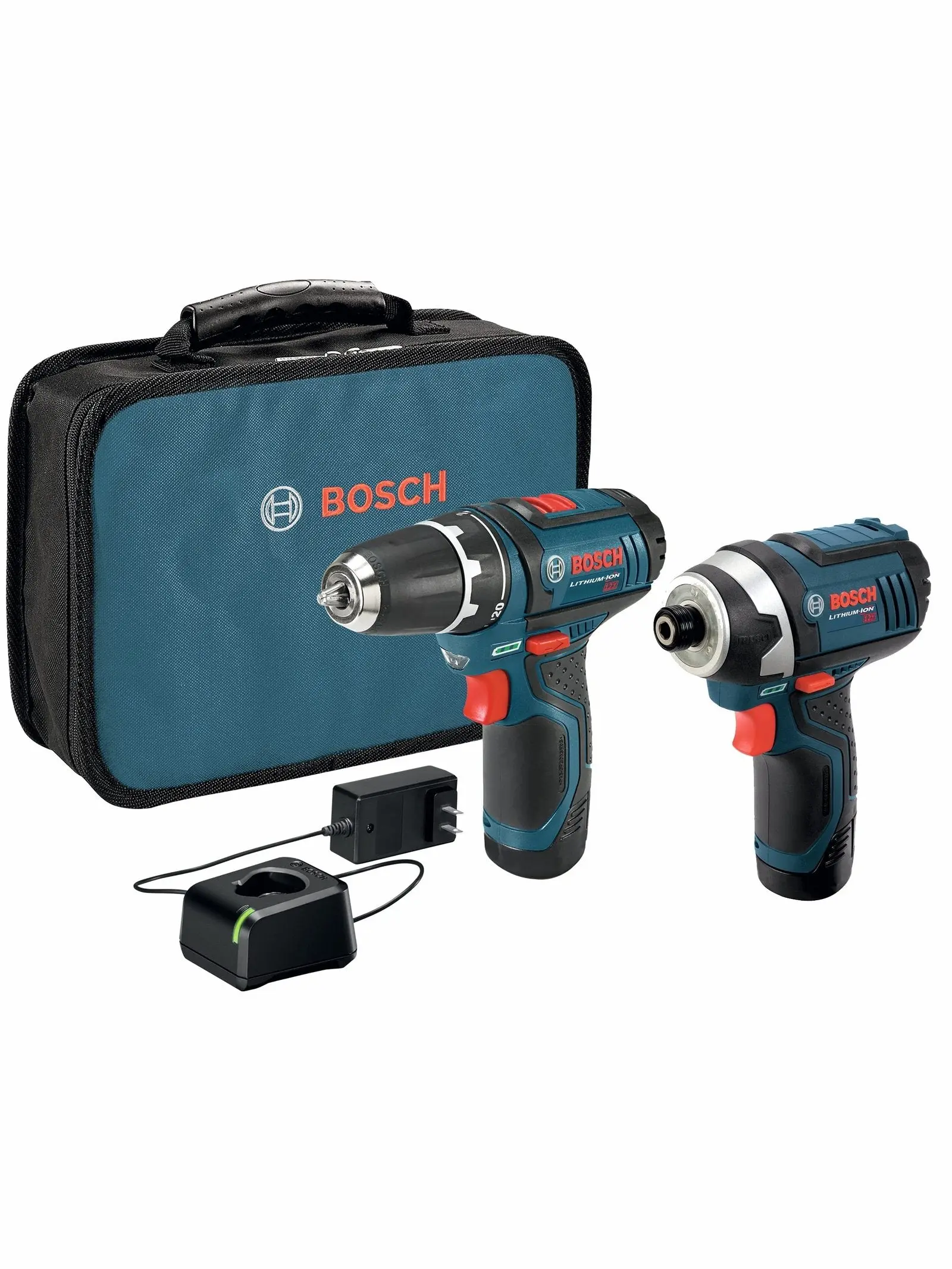 BOSCH CLPK22-120 12V Max Cordless 2-Tool 3/8 in. Drill/Driver and 1/4 in. Impact Driver Combo Kit with 2 Batteries, Charger and Case,Blue