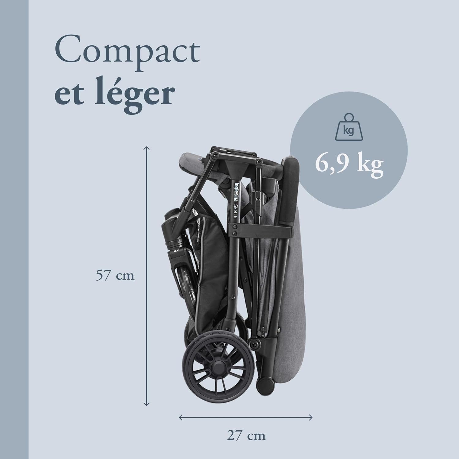 Inglesina Sketch Poussette Légère et Compacte, Bleu, Confortable, jusqu'à 17kg, Pliage à une main, UPF 50+