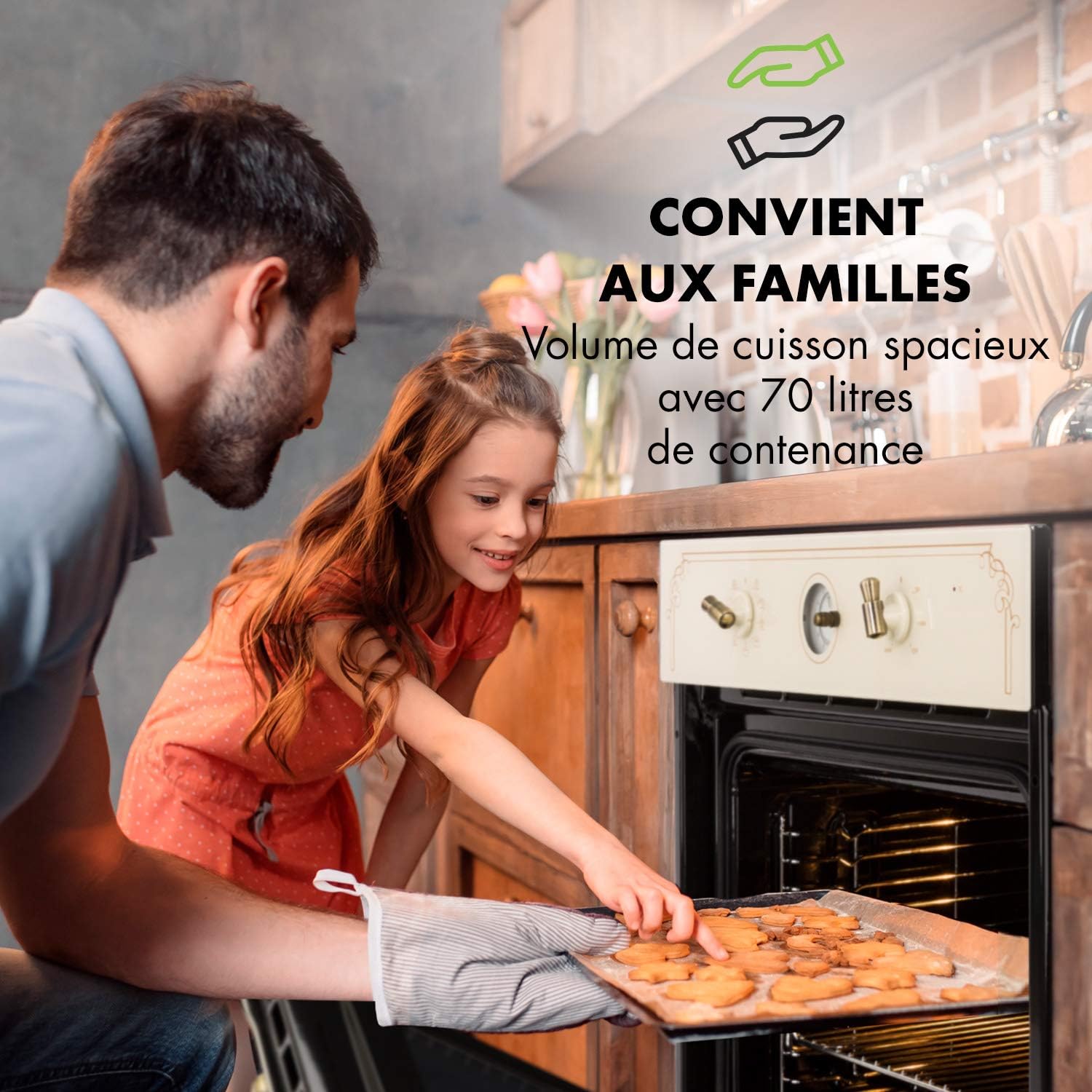 KLARSTEIN Victoria four encastré - four encastrable, four électrique encastrable, 9 fonctions, minuterie, 50-250°C, 70L, 10 positions pour plaques, porte amovible nettoyage facile, éclairage, ivoire