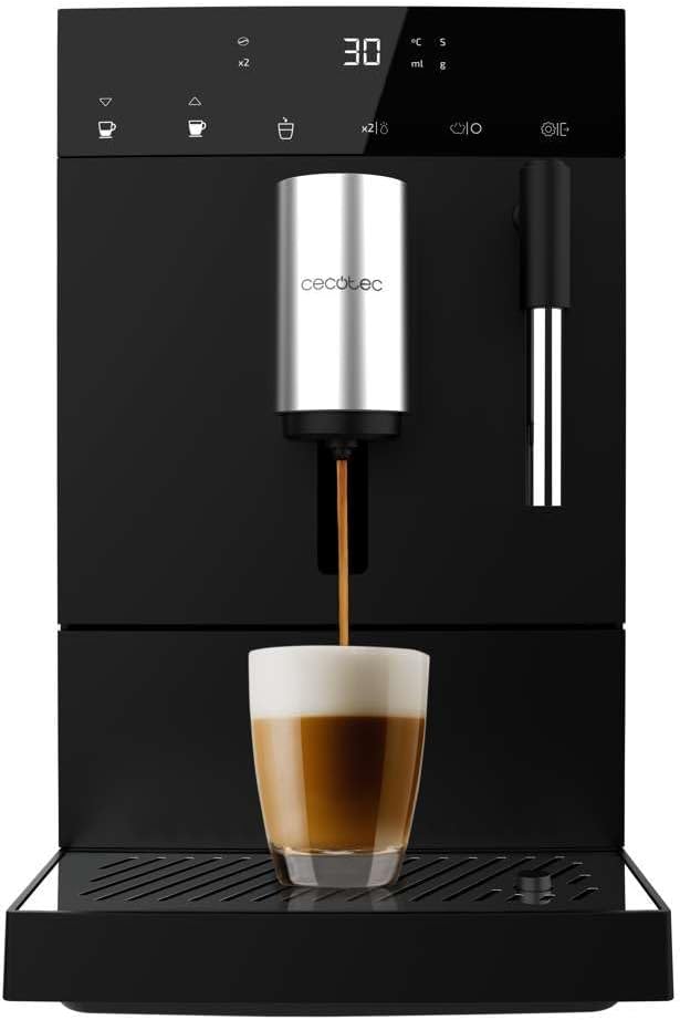 Cecotec Cafetière Compacte Superautomatique avec Cuiseur Vapeur Compact Cremmaet. 1350W, 19 Barres, Système Thermoblock, Réservoir de Grains de Café de 150gr avec Broyeur et 1,1 L d'Eau