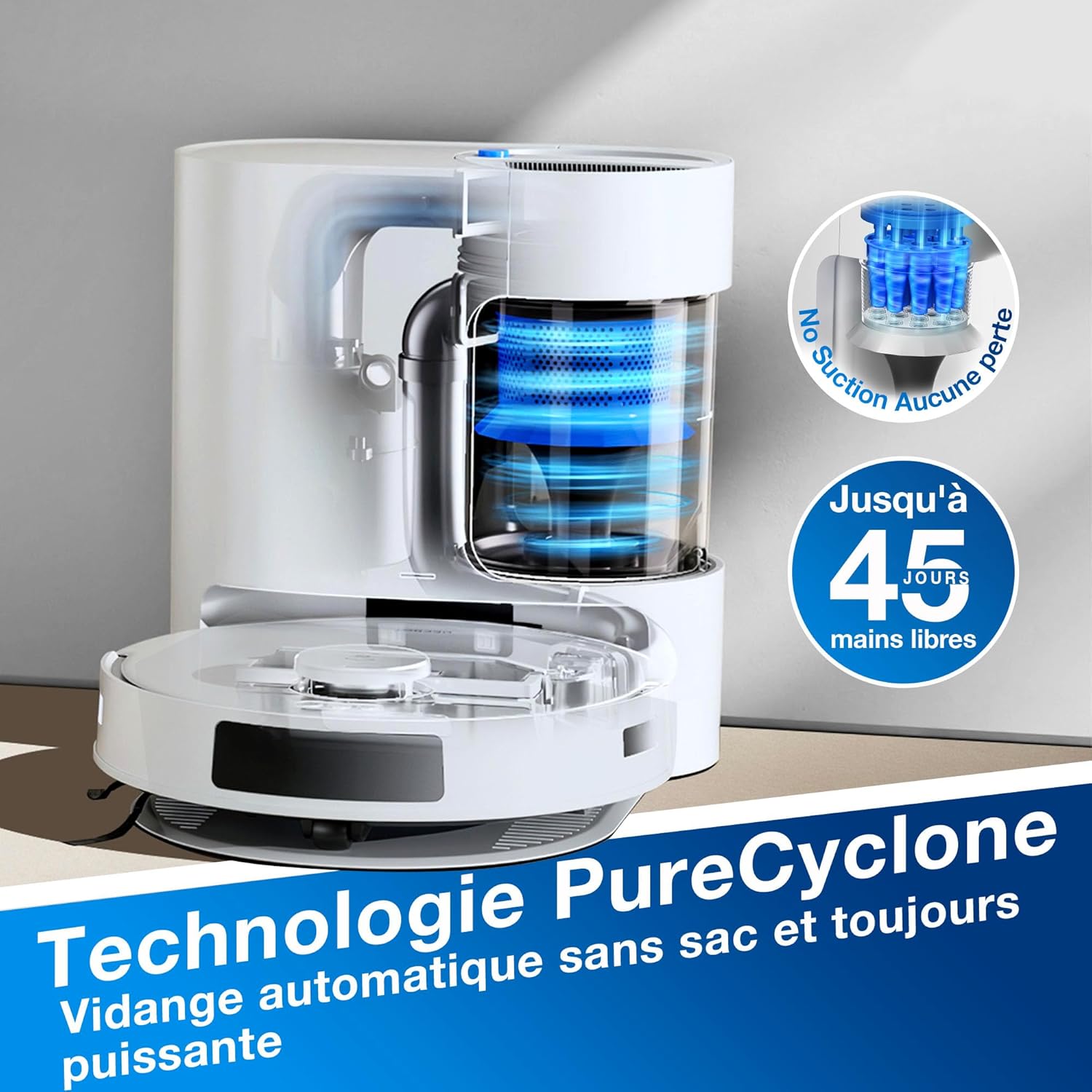 ECOVACS Aspirateur Robot DEEBOT N20 Plus, Robot Aspirateur Laveur 8000Pa avec vidange Automatique poussière, Nettoyage Autonome de 45 Jours, Batterie 300 Min, Anti-Tangle, Tapis et Poils d'animaux