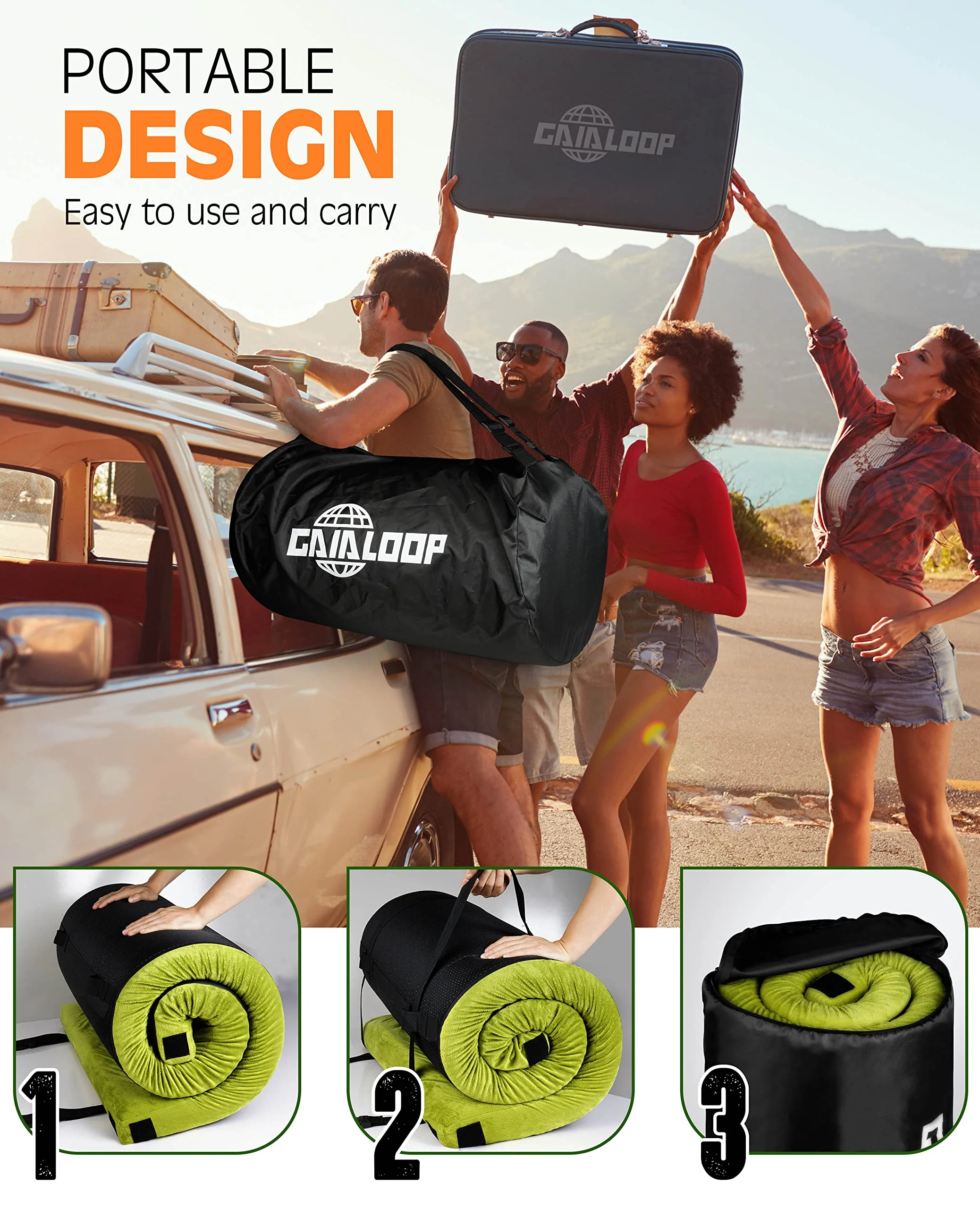 Gaialoop Thick Memory Foam Camping Mattress Sleeping Pad