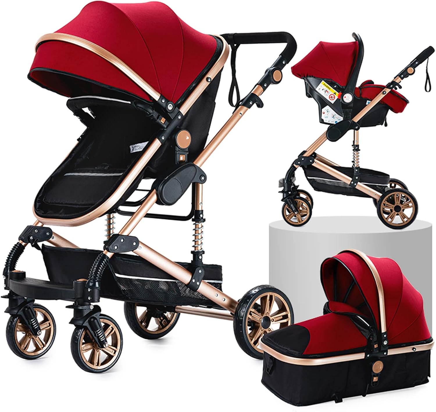 NADDLILY Poussette 3 en 1, Poussette Bebe avec Conception Portable Pliable en Un Clic, Pousette 3 en 1 avec Poussée Réversible Bidirectionnelle, Poussette Canne avec Accessoires (V9 Black)
