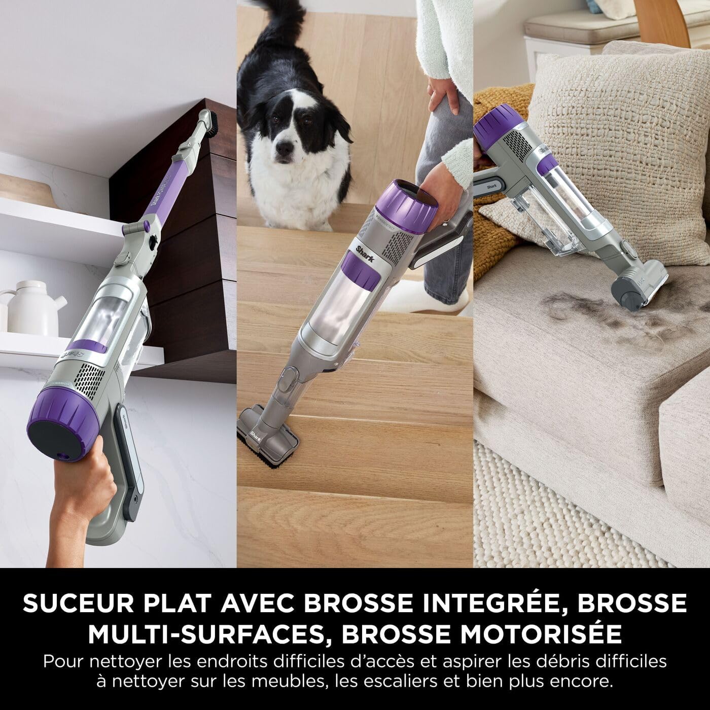 Shark Clean & Empty Aspirateur sans fil, système vidange automatique, aspirateur léger anti-poils avec outils animaux et interstices, autonomie 40 minutes, station de chargement, blanc/bleu, BU3521EU