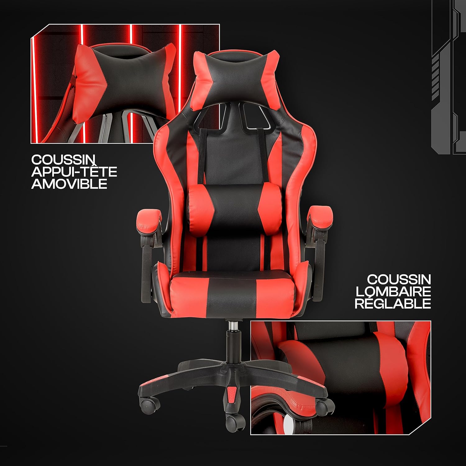 Baroni Home Chaise de Gaming, Chase de Jeux Ergonomique Chaise de Bureau avec Confortable Dossier réglable, Appui-tête et Soutien Lombaire, Blanc