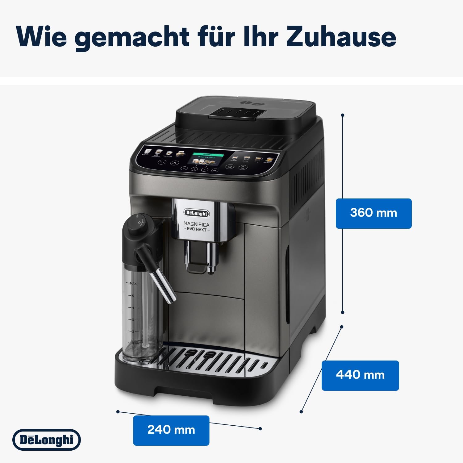 De'Longhi Magnifica Evo ECAM 292.81.B Kaffeevollautomat mit LatteCrema Milchsystem, 7 Direktwahltasten für Cappuccino, Espresso und weitere Kaffeespezialitten, 2-Tassen-Funktion, Schwarz