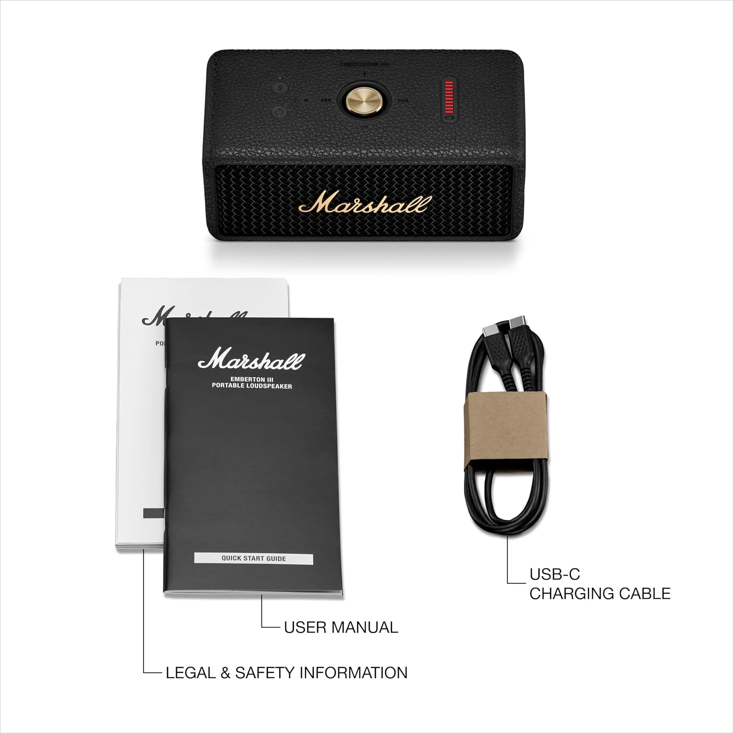 Marshall Emberton III Enceintes Bluetooth Portables, sans Fil, IP67 Résistant à la Poussière et à l'eau, Plus de 32 Heures de Lecture, Charge Rapide - Noir & Laiton